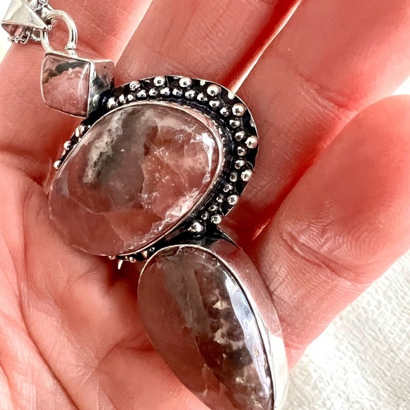 925 TRIPLE LOVE Rhodonite Pendant Necklace - Picture 5 of 9